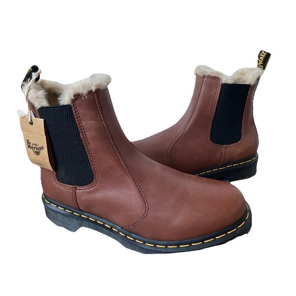 Dr. Martens Shoes - New Dr Martens Leonore 2976 Brown Faux Fur Lined Chelsea Boots Women’s Size 10